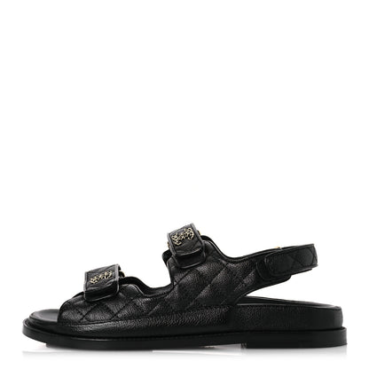 Chanel Grained Calfskin Velcro Dad Sandals 37.5 Black 37.5 Black 1 of 13