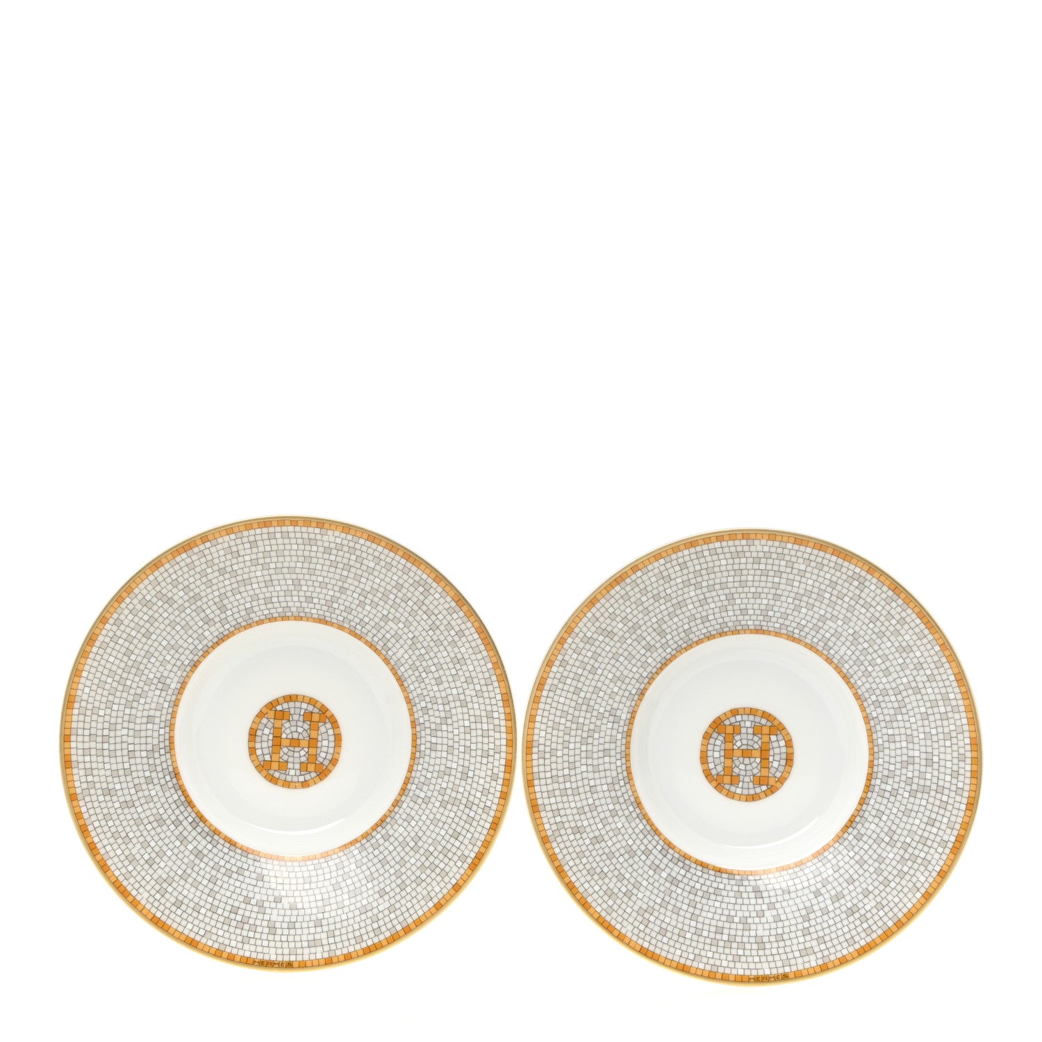 Hermes Porcelain Mosaique Au 24 Gold Coffee Cup and Saucer Set of 2 6 of 10