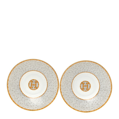 Hermes Porcelain Mosaique Au 24 Gold Coffee Cup and Saucer Set of 2 6 of 10