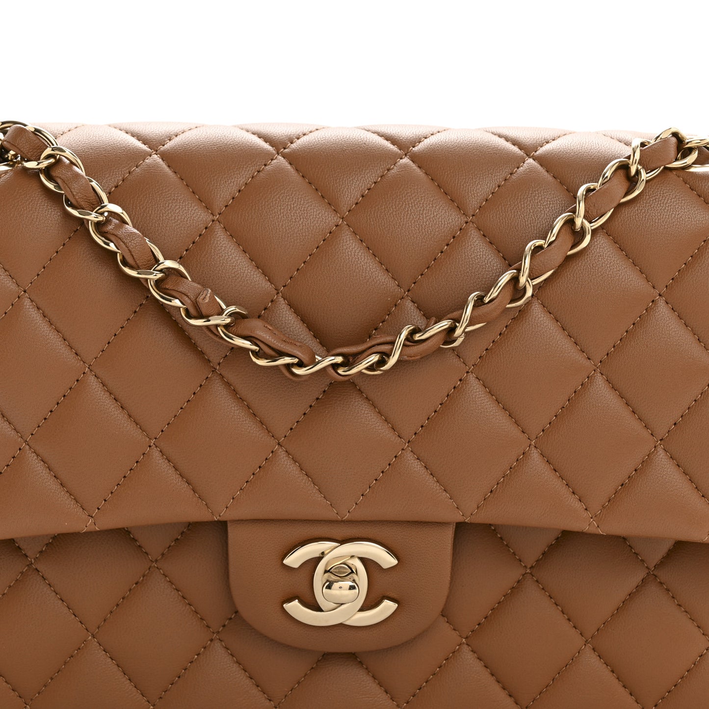 Lambskin Quilted Medium Double Flap Brown