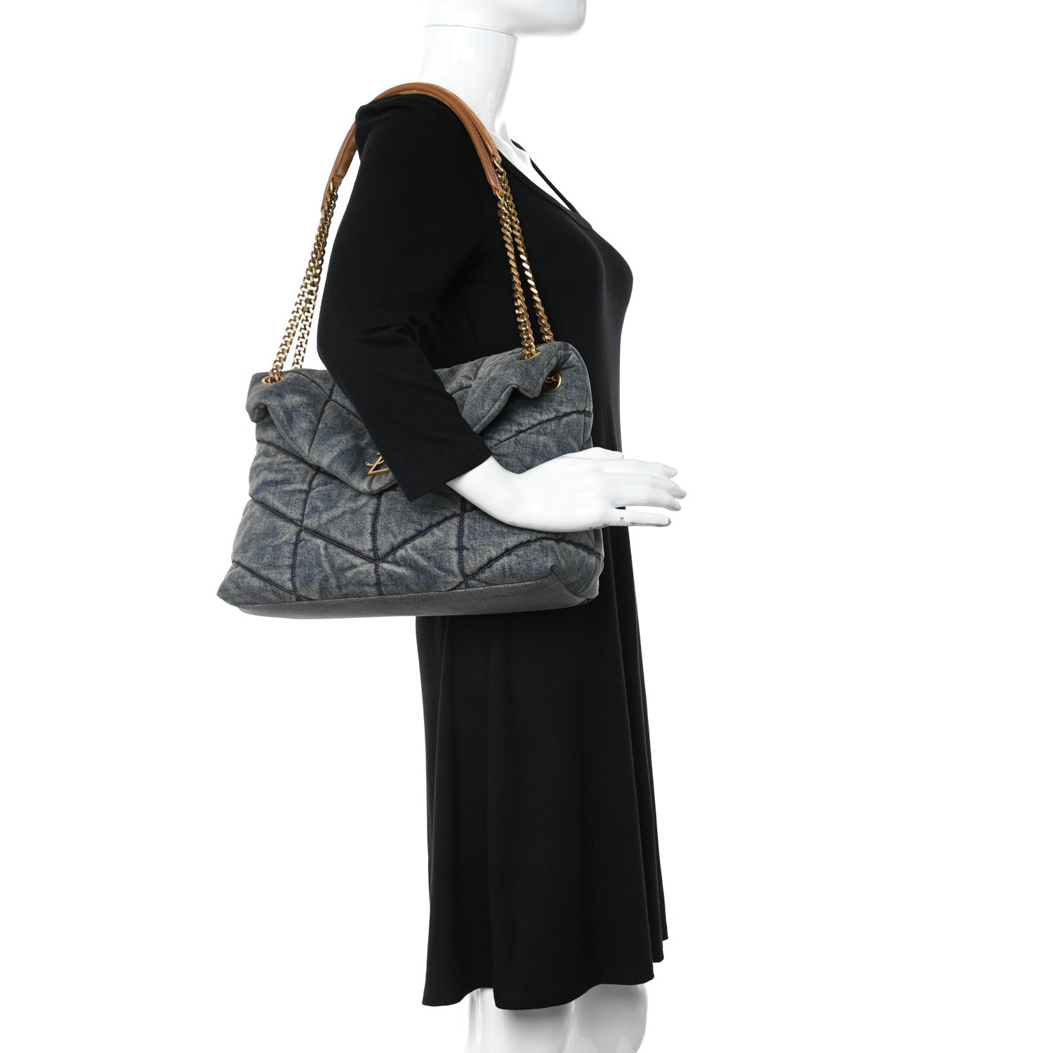 Saint Laurent Denim Quilted Medium Loulou Puffer Monogram Chain Satchel Blue Cinnamon 2 of 9