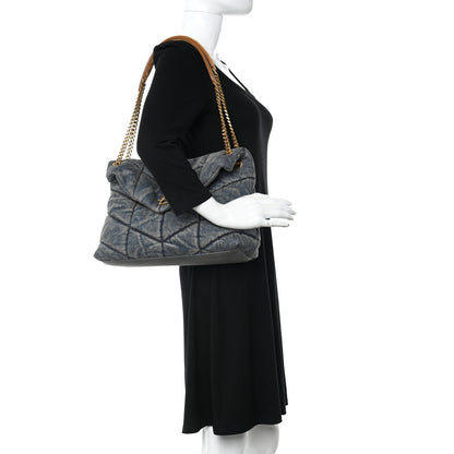 Saint Laurent Denim Quilted Medium Loulou Puffer Monogram Chain Satchel Blue Cinnamon 2 of 9