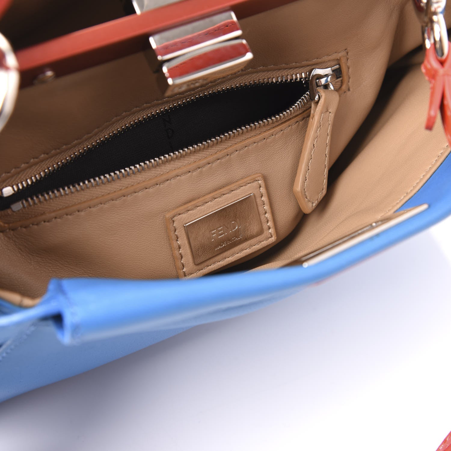 Fendi Nappa Colorblock Mini Peekaboo Iconic Satchel Blue Royal Papavero Cuoio 5 of 11