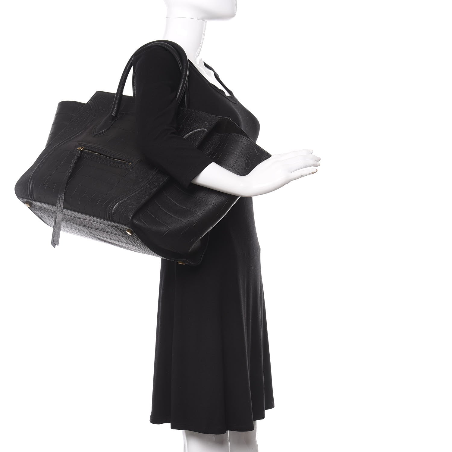 Celine Crocodile Embossed Calfskin Large Phantom Luggage Black 2 of 9