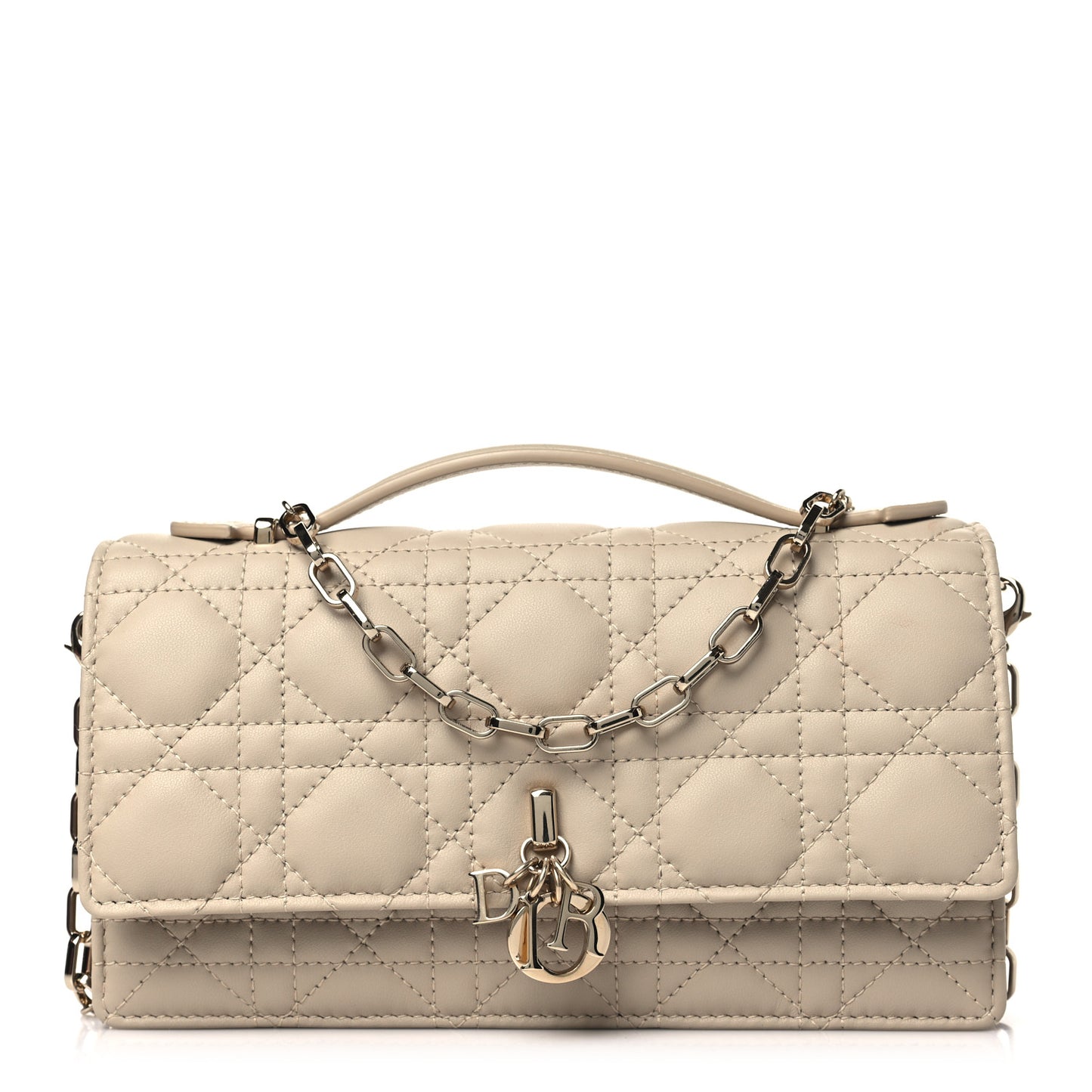Lambskin Cannage Mini My Dior Top Handle Clutch Beige
