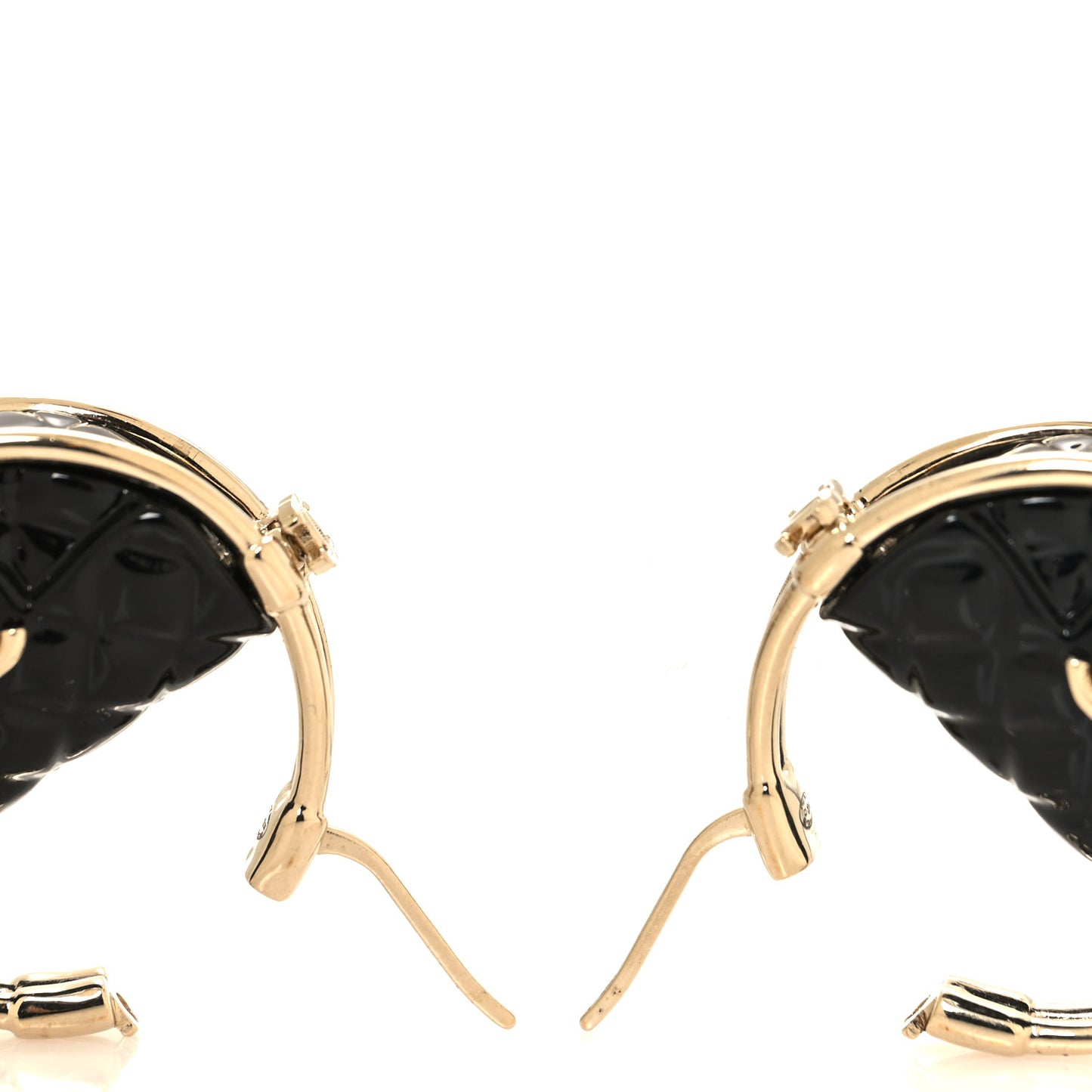 Metal Resin Quilted Flap Bag Hoop Earrings Black Gold