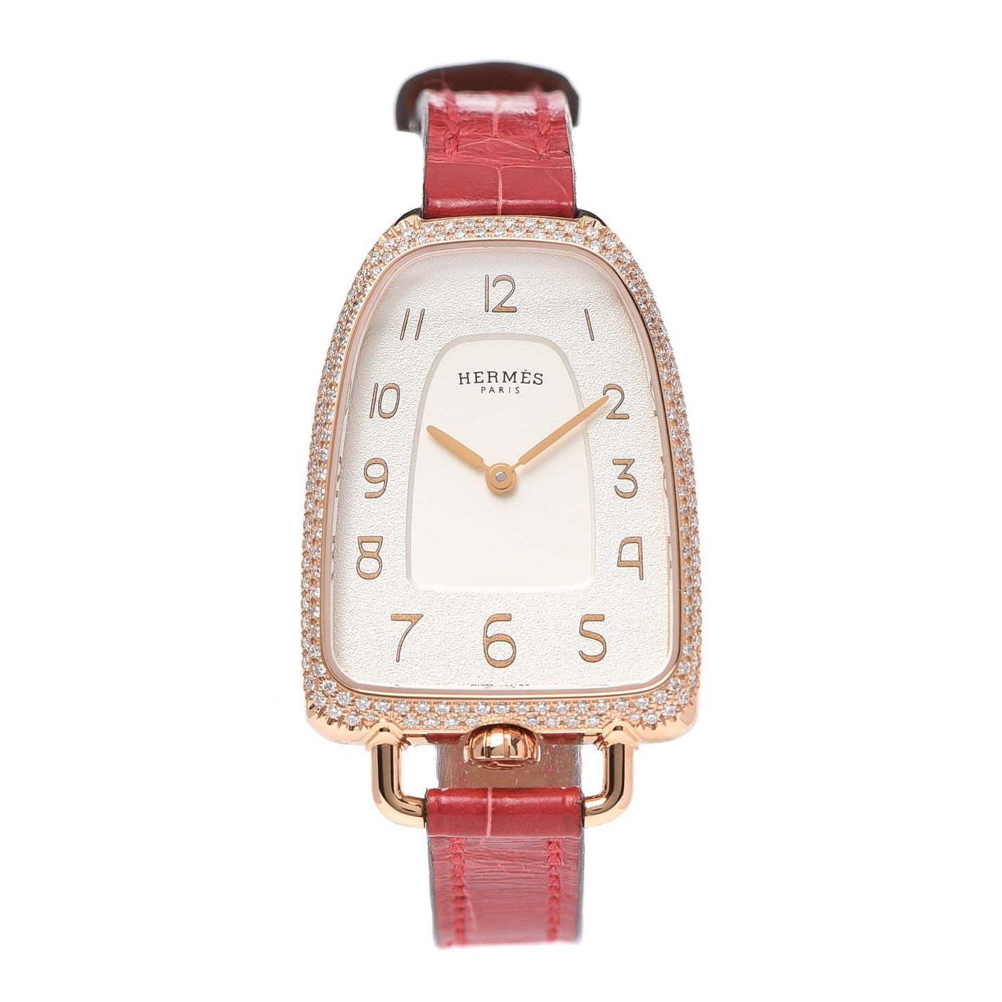 18K Rose Gold Alligator Diamond Bezel 26mm Galop Quartz Watch Braise