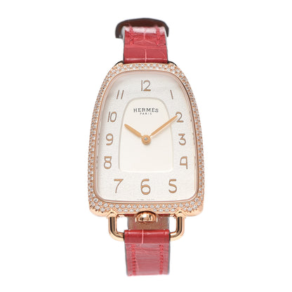 Hermes 18K Rose Gold Alligator Diamond Bezel 26mm Galop Quartz Watch Braise 1 of 5