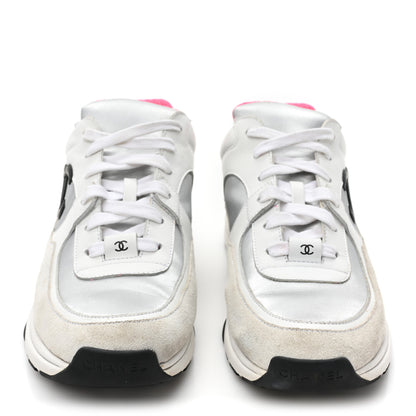 Chanel Calfskin Fabric Sneakers 38.5 White Silver Fluo Pink 2 of 12