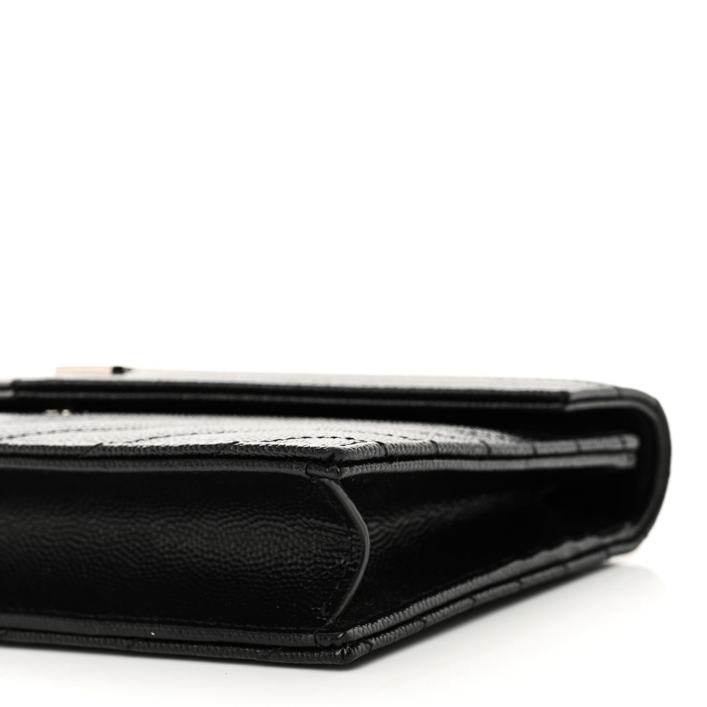 Grain De Poudre Matelasse Chevron Monogram Envelope Chain Wallet Black