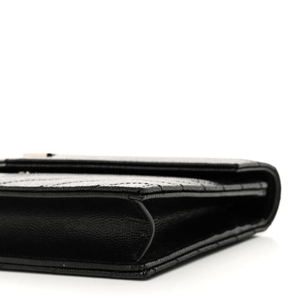 Saint Laurent Grain De Poudre Matelasse Chevron Monogram Envelope Chain Wallet Black 9 of 10