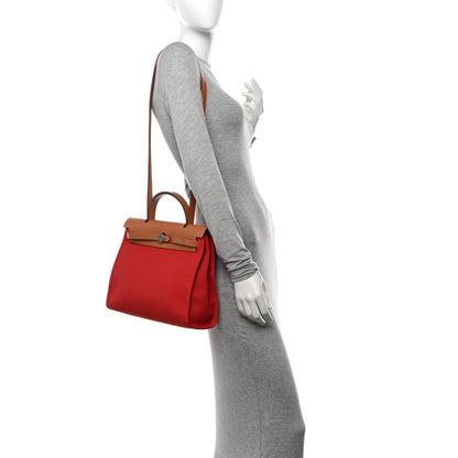 Hermes Vache Hunter Toile Herbag Zip 31 PM Rouge Tomate Natural 2 of 12