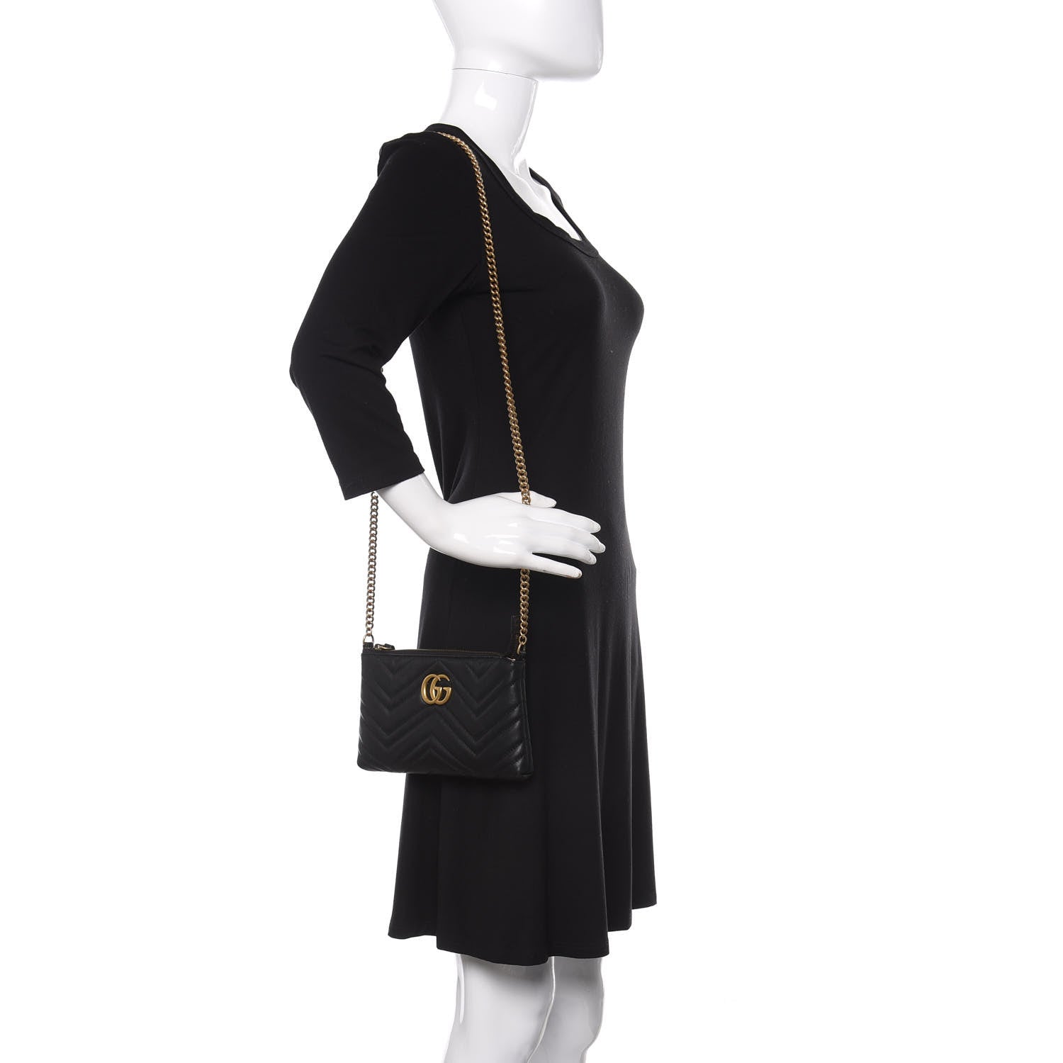 Gucci Calfskin Matelasse Mini GG Marmont Chain Bag Black 1 of 14