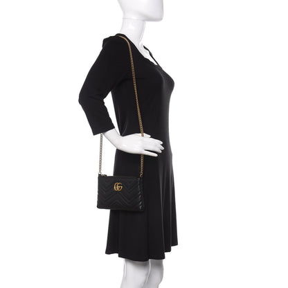 Gucci Calfskin Matelasse Mini GG Marmont Chain Bag Black 1 of 14
