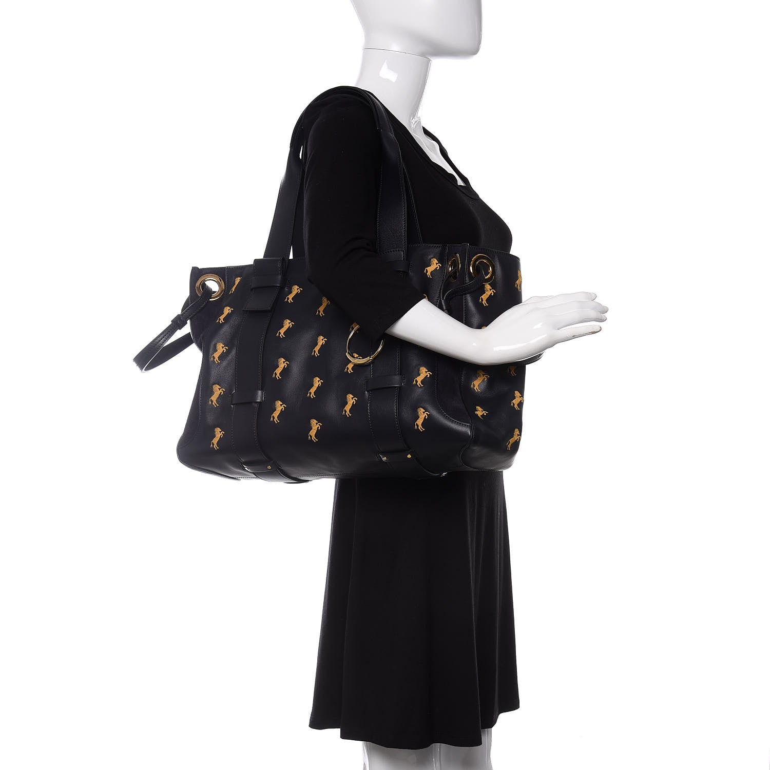 Chloe Smooth Calfskin Little Horses Embroidered Tao Zipped Tote Full Blue 2 of 12