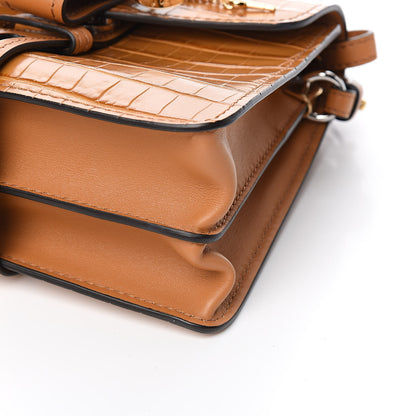 Chloe Calfskin Crocodile Embossed Small Aby Day Shoulder Bag Autumnal Brown 8 of 9