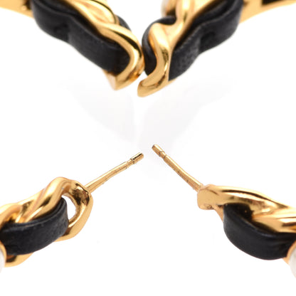 Chanel Lambskin Pearl More Is More CC Chain Hoop Earrings Gold Black 3 of 5