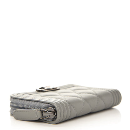 Chanel Lambskin Quilted Boy Zip Around Coin Purse Wallet Grey 4 of 8