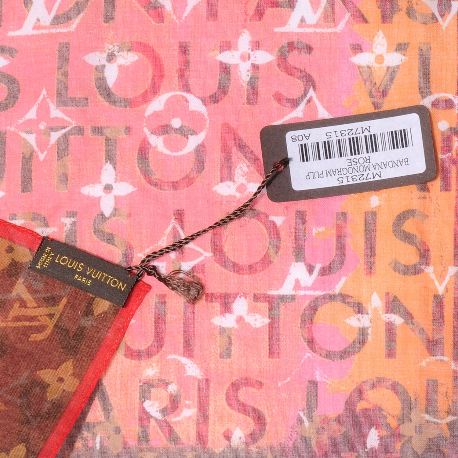 Louis Vuitton Cotton Monogram Pulp Bandana Square Scarf Rose 4 of 5