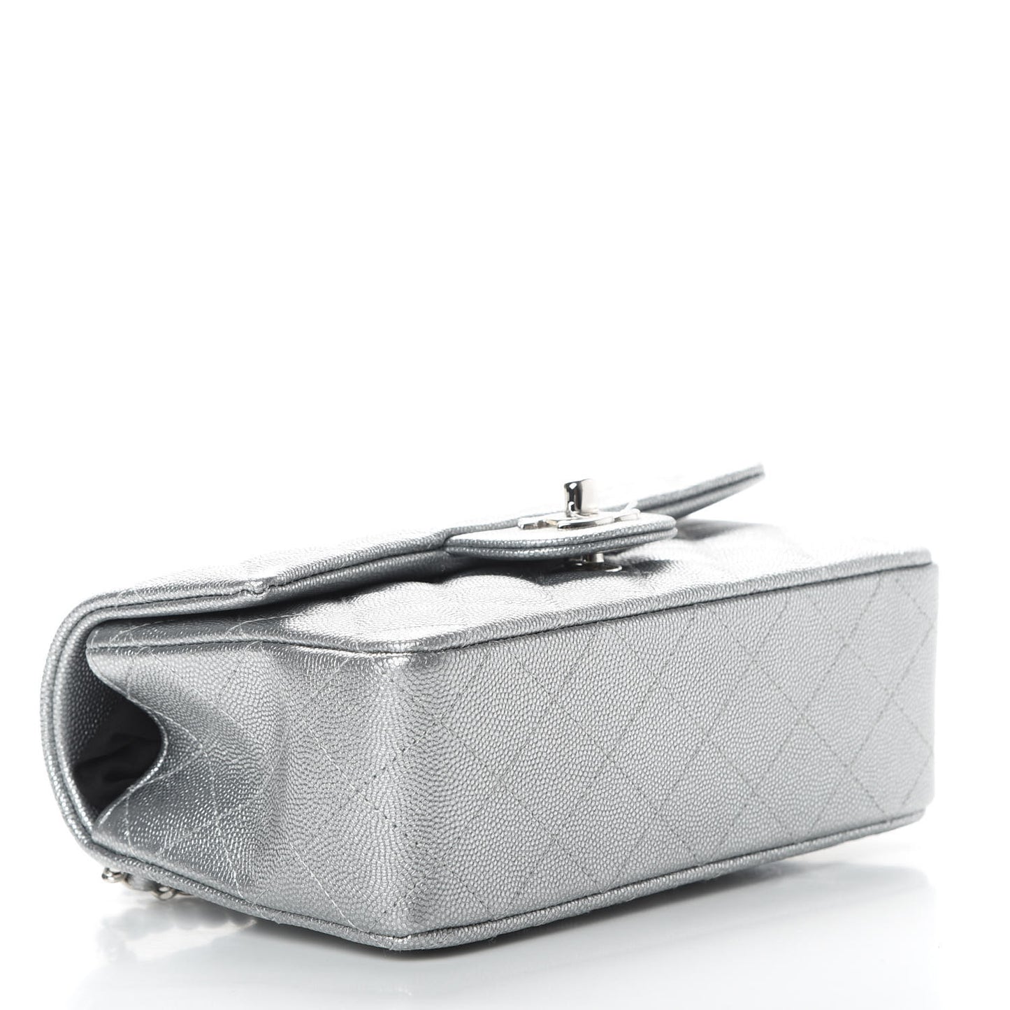 Metallic Caviar Quilted Mini Top Handle Rectangular Flap Silver