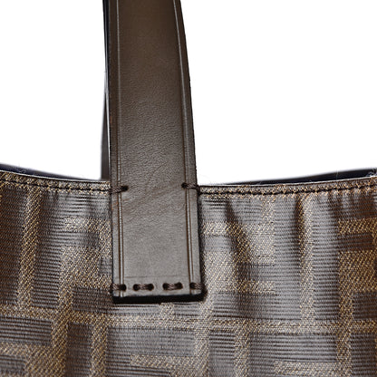 Fendi X FILA Glazed Fabric FF 1974 Mania Shopping Tote Bag Mogano Panna Blueberry 13 of 14