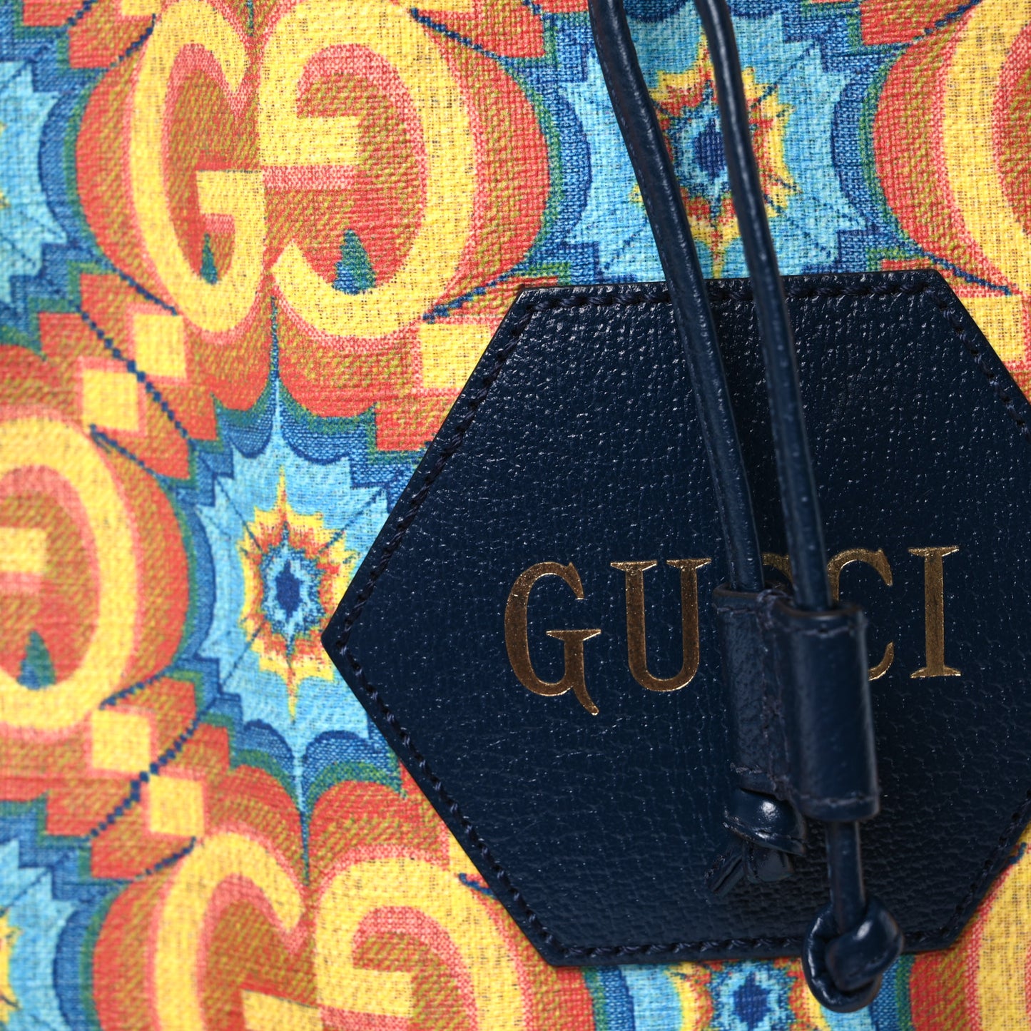 GG Supreme Kaleidoscope Calfskin Script Logo Gucci 100 Bucket Drawstring Bag Blue Orange Multicolor Blue Agata