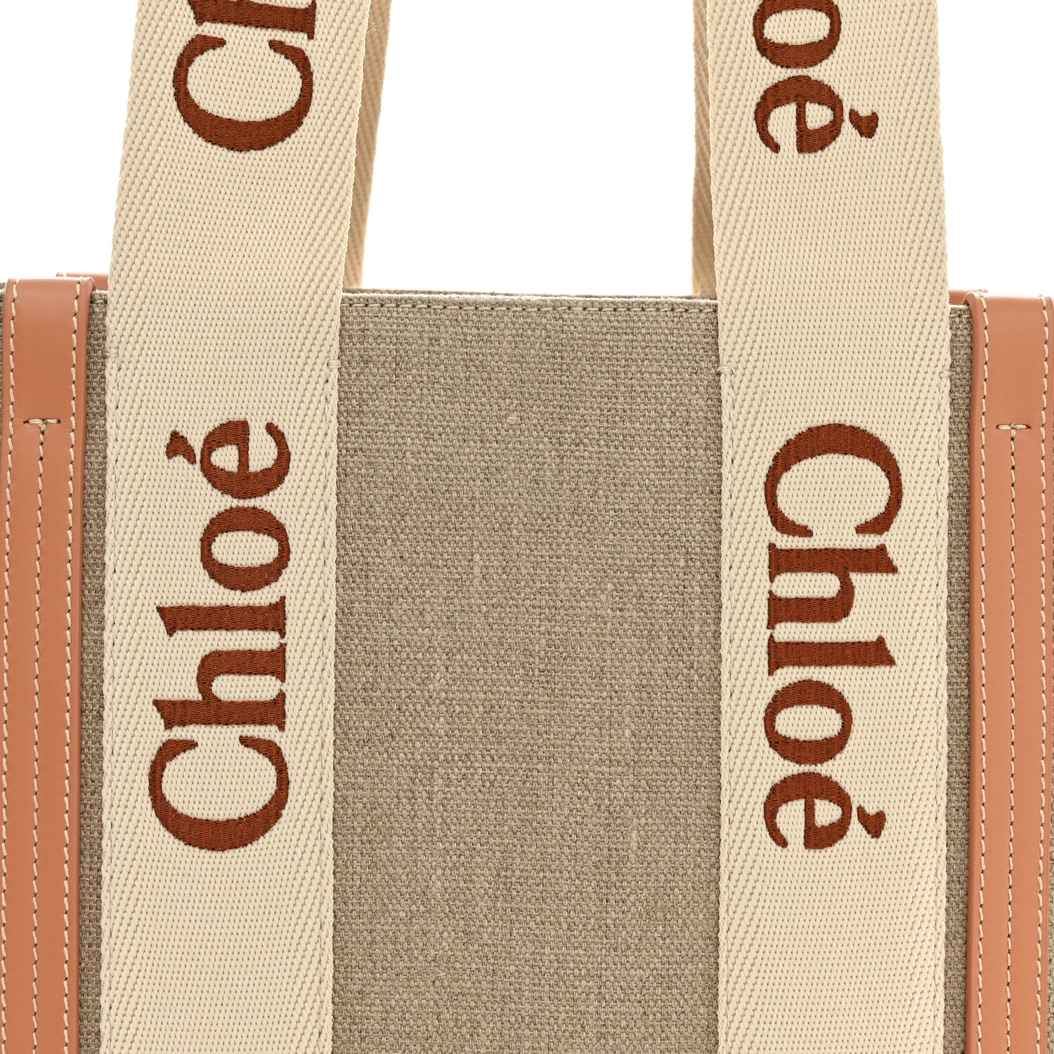 Chloe Linen Calfskin Medium Woody Ribbon Tote Wooden Orange 8 of 10
