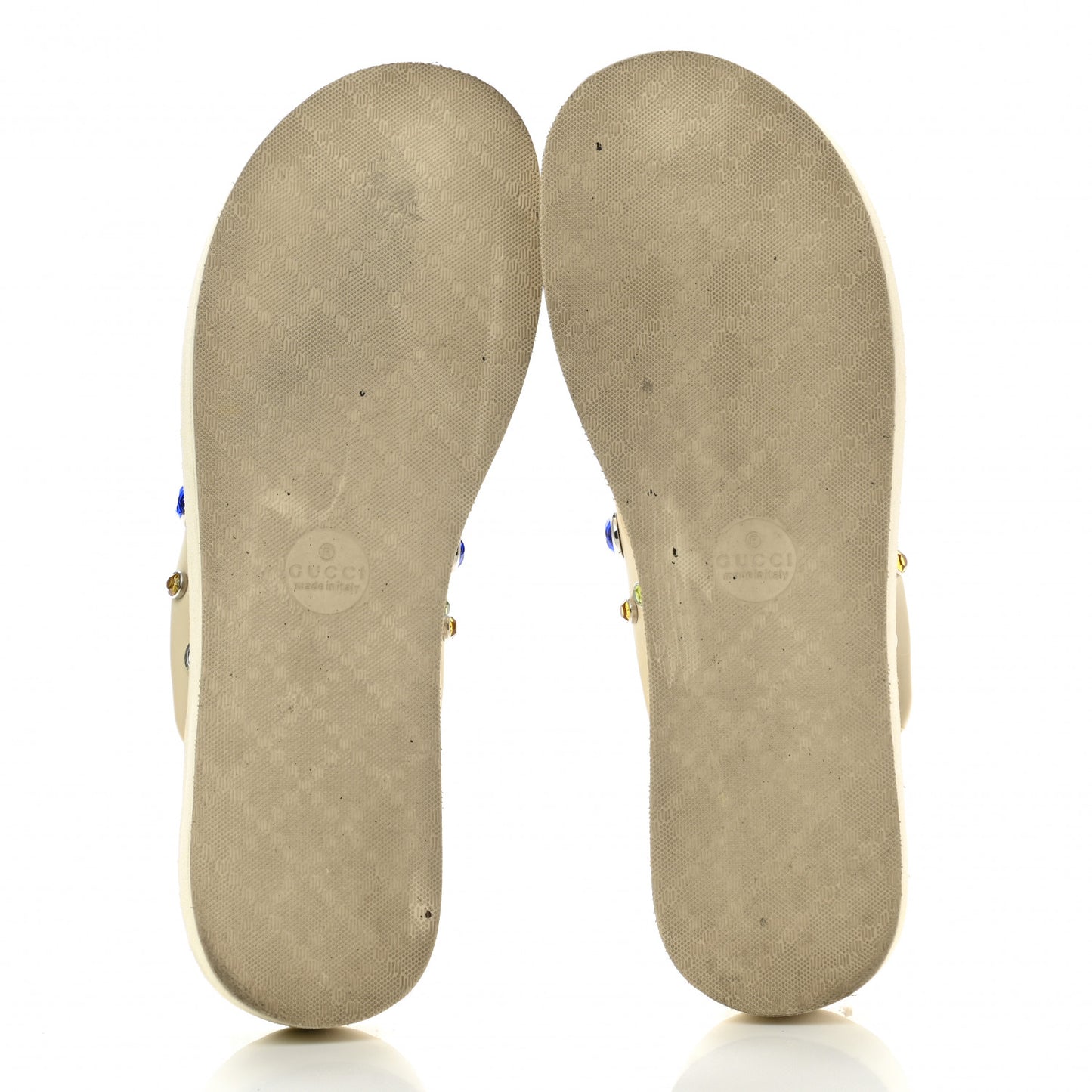 Rubber Crystal Embellished Thong Sandals 40 White
