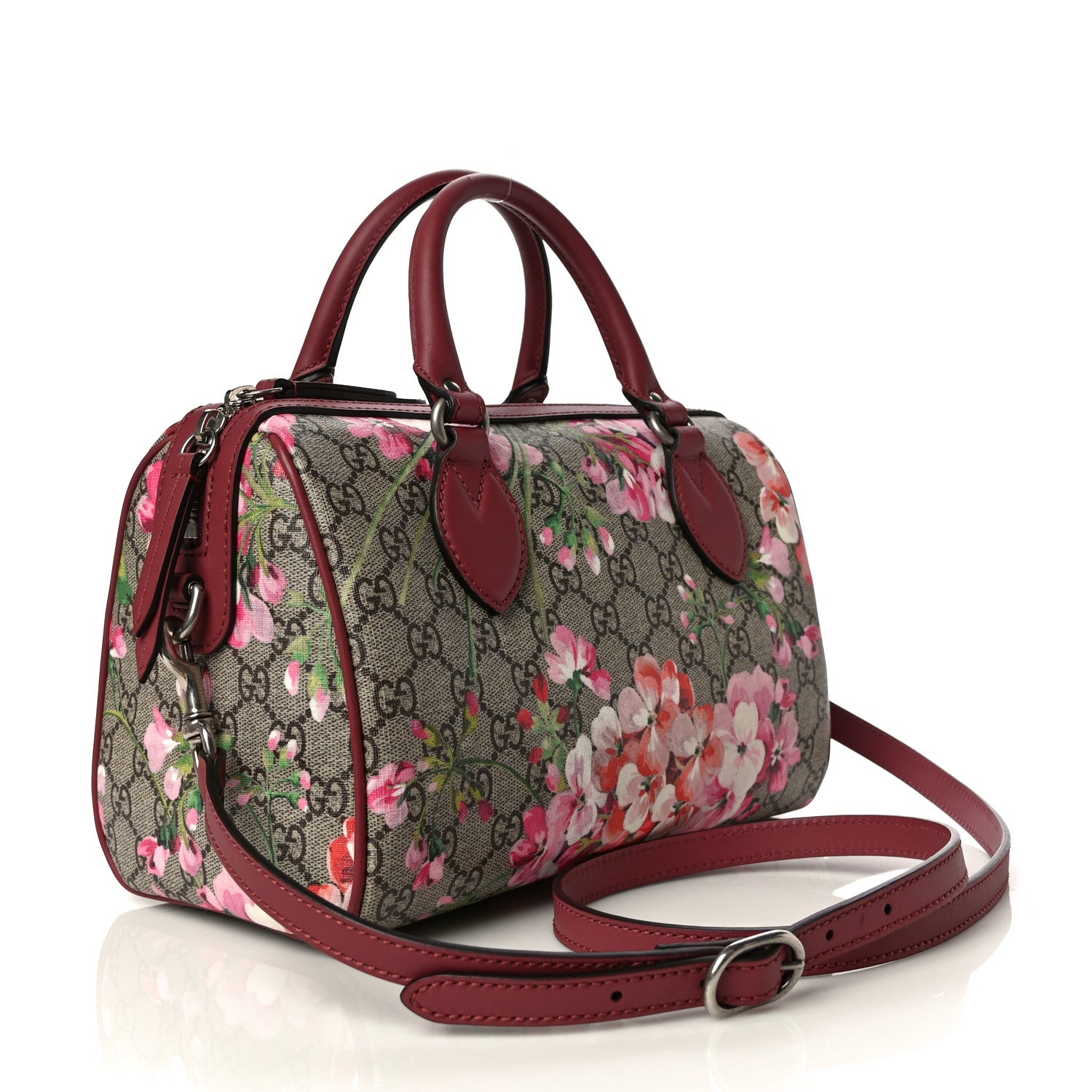 Gucci GG Supreme Monogram Blooms Small Boston Beige Multicolor Dry Rose 3 of 11