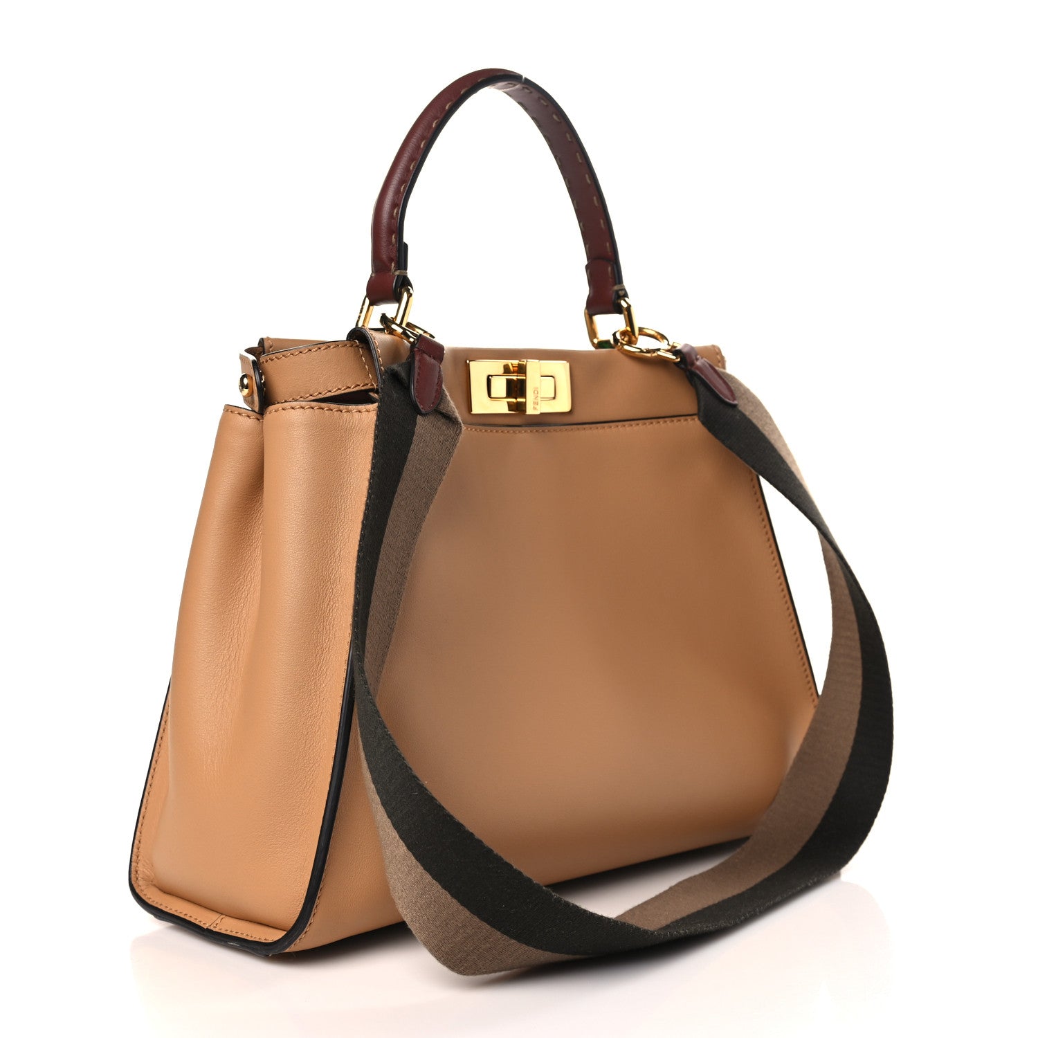 Fendi Vitello Seta Canvas FF Embroidered Medium Peekaboo Iconic Satchel Miele 3 of 10