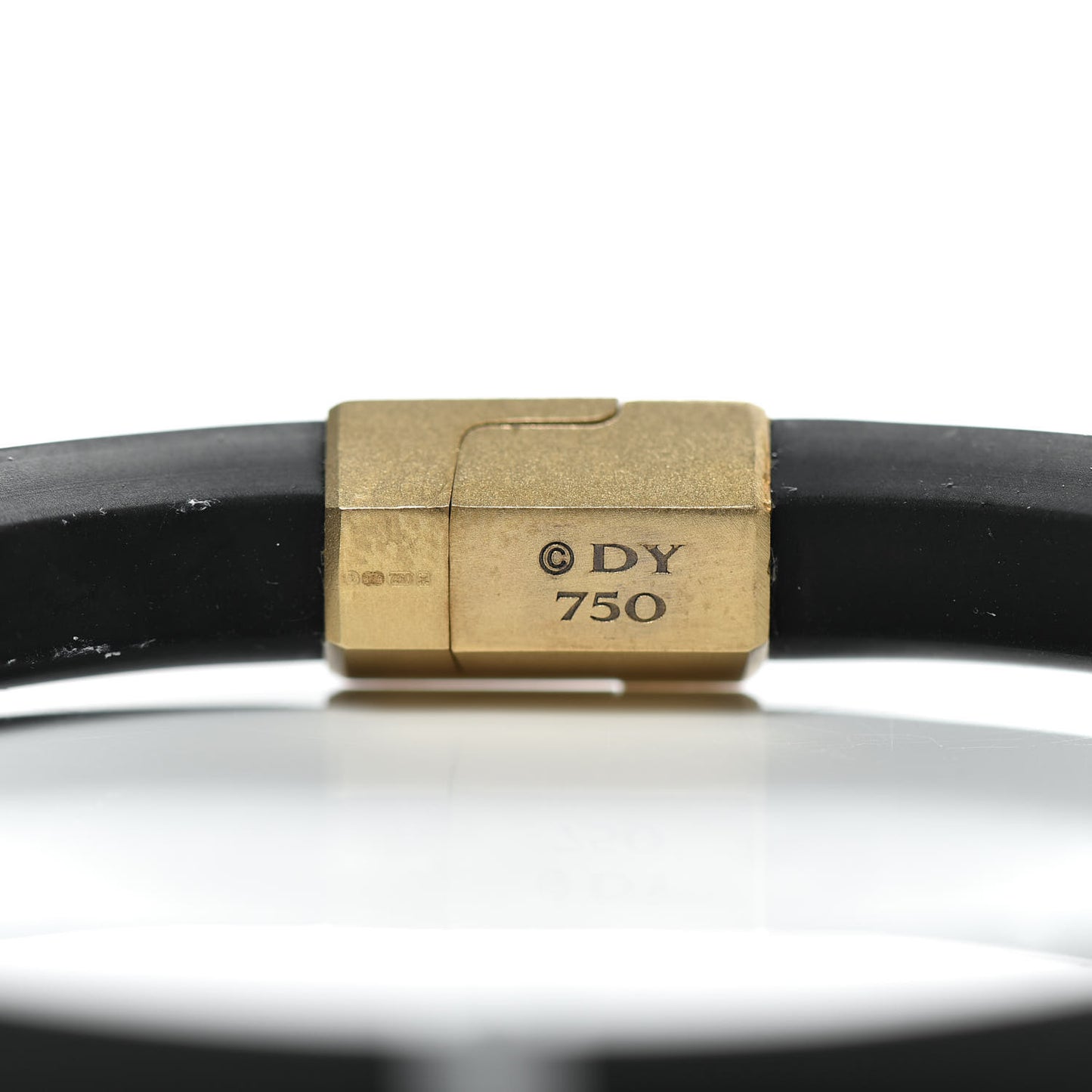 18K Yellow Gold Rubber Mens 10.5mm Hex Bracelet M Black