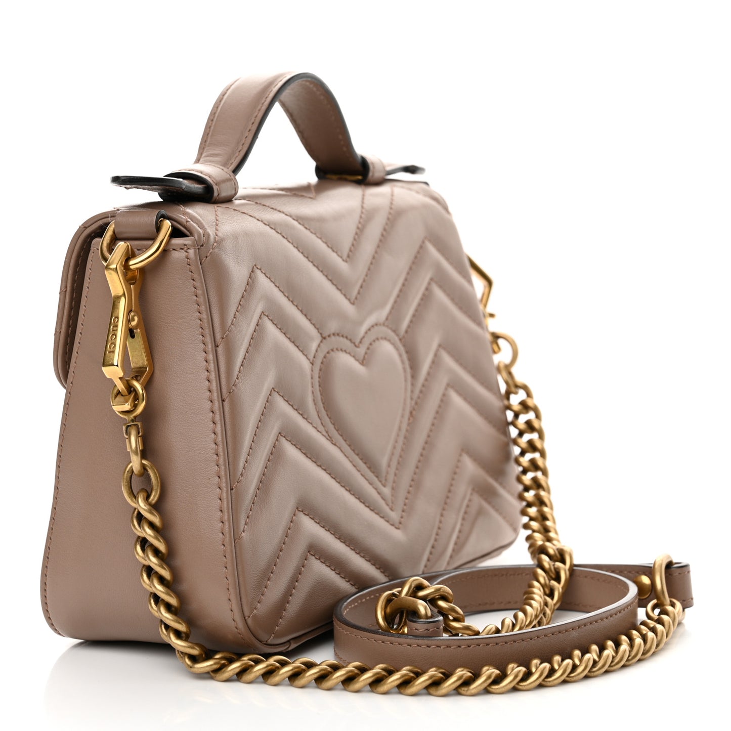 Calfskin Matelasse Mini GG Marmont Top Handle Shoulder Bag Porcelain Rose