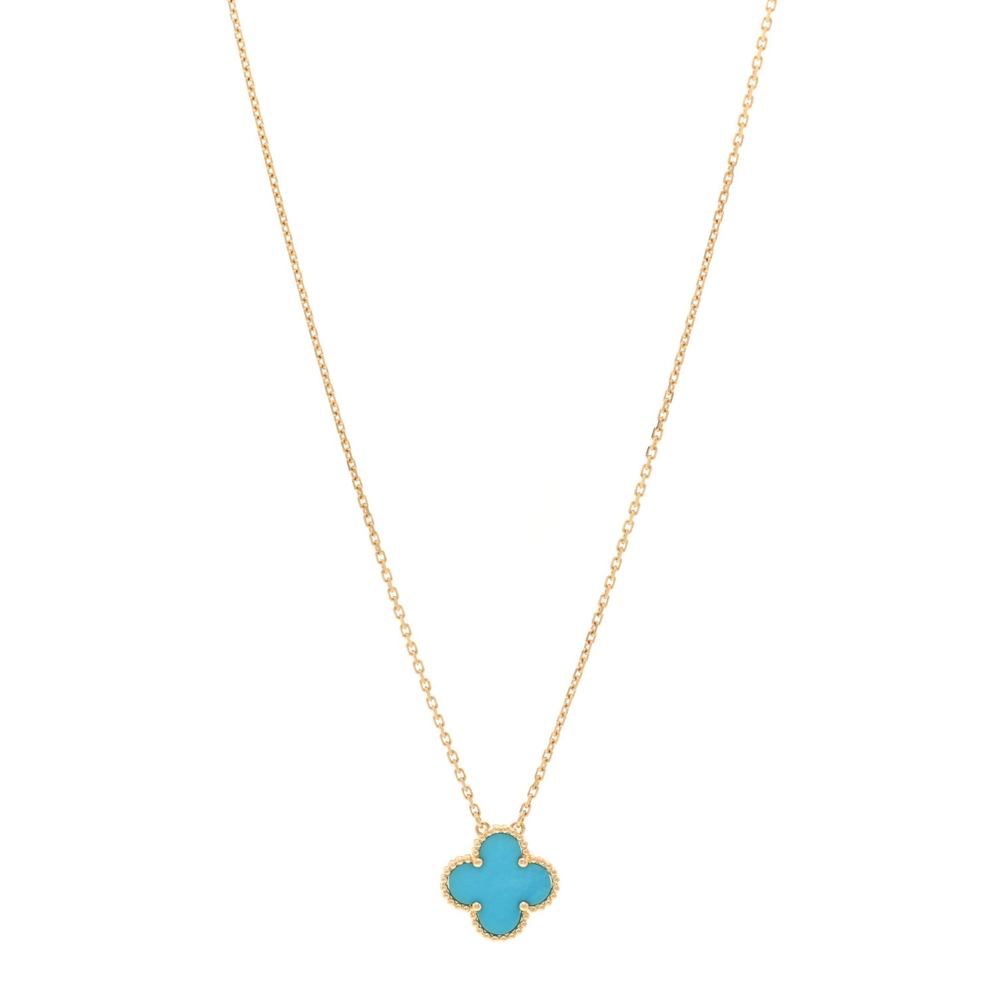 18K Yellow Gold Turquoise Vintage Alhambra Pendant Necklace
