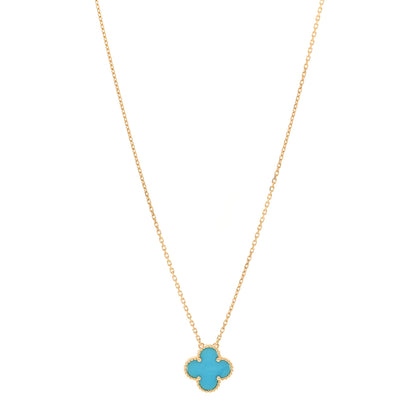 Van Cleef & Arpels 18K Yellow Gold Turquoise Vintage Alhambra Pendant Necklace 1 of 6