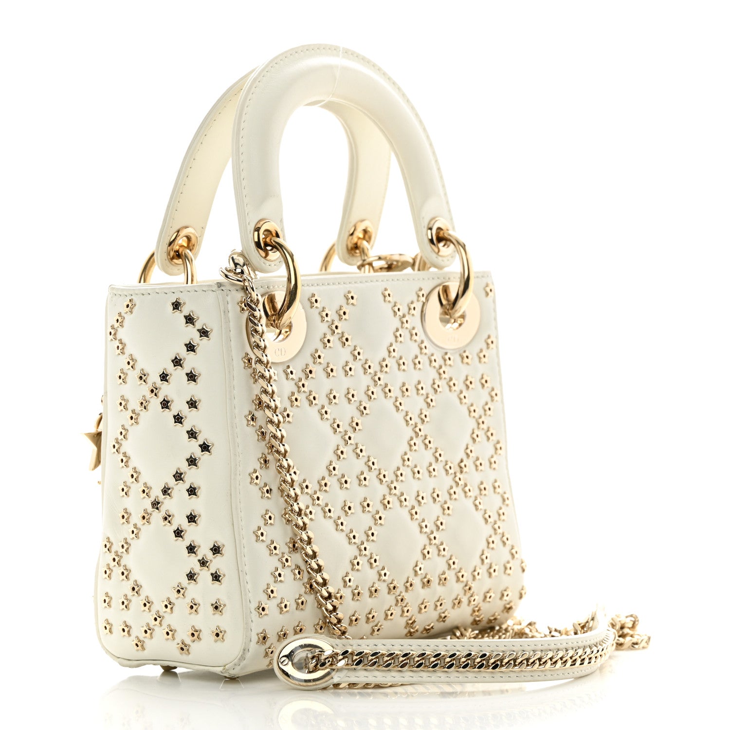 Christian Dior Lambskin Cannage Lucky Star Studded Mini Lady Dior White 3 of 17