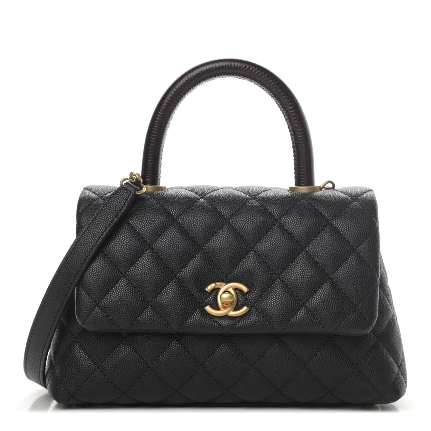 Caviar Lizard Embossed Quilted Mini Coco Handle Flap Black