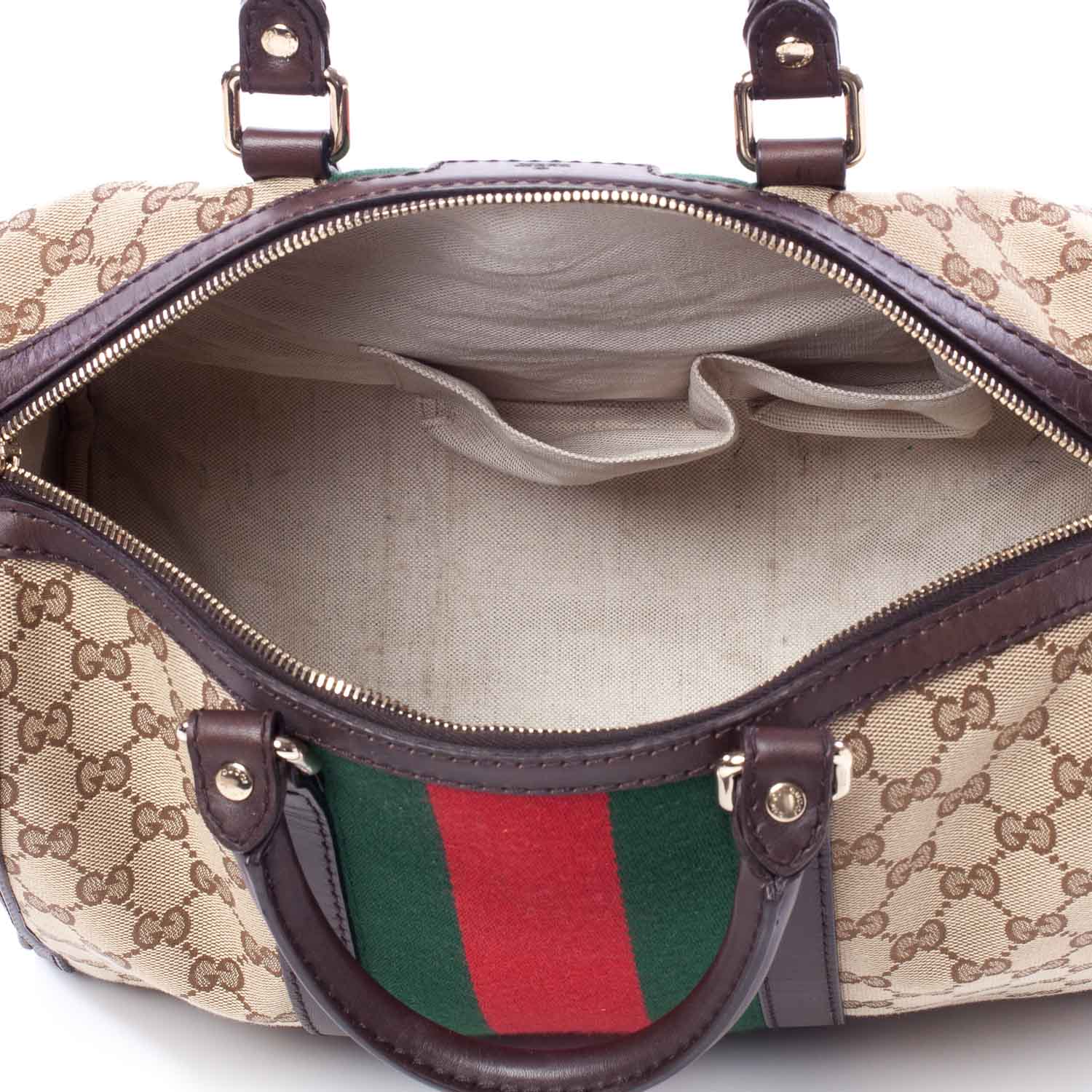 Gucci Monogram Selleria Calfskin Vintage Web Medium Boston Beige Ebony Cocoa 9 of 9