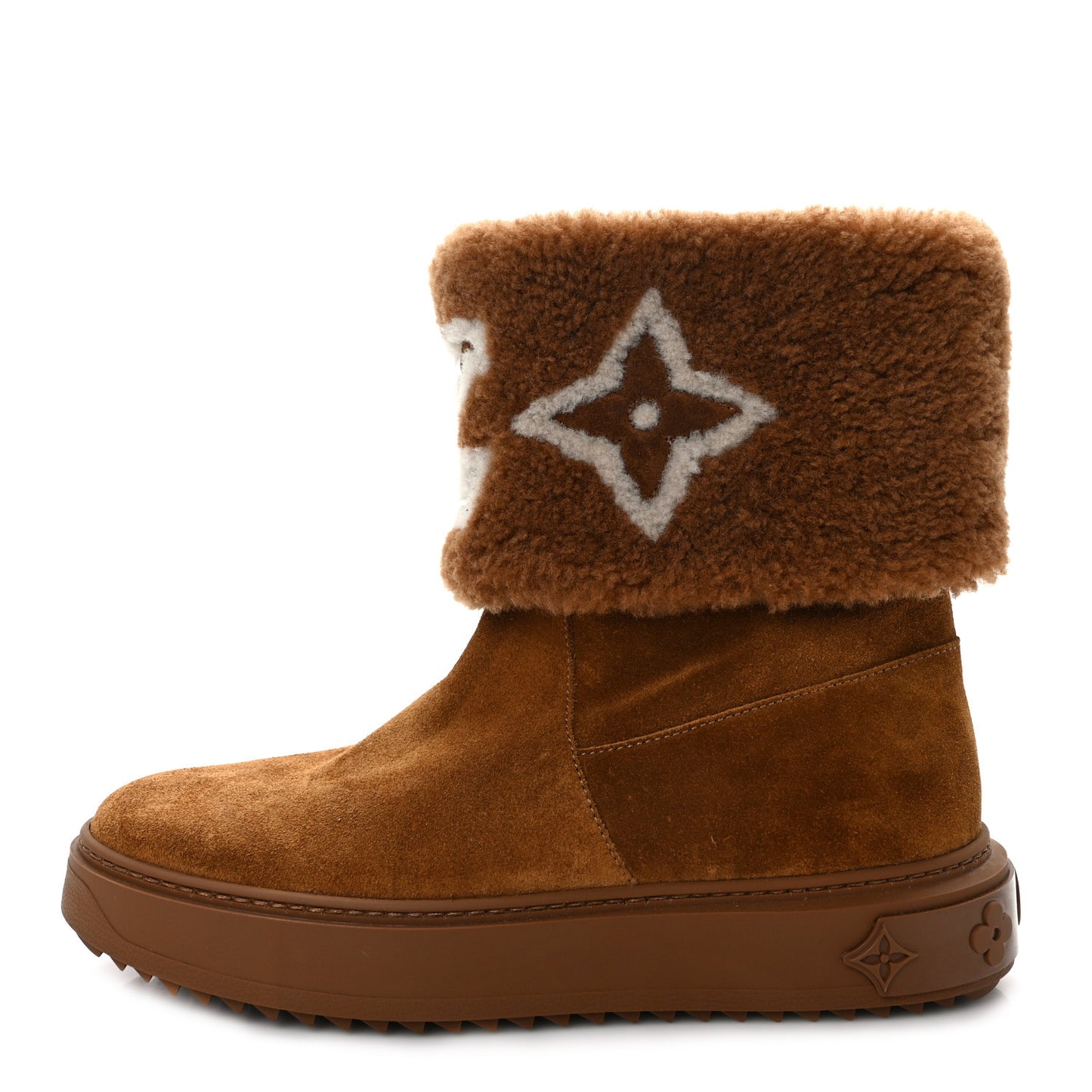 Suede Calfskin Shearling Snowdrop Flat Ankle Boot 37 Cognac