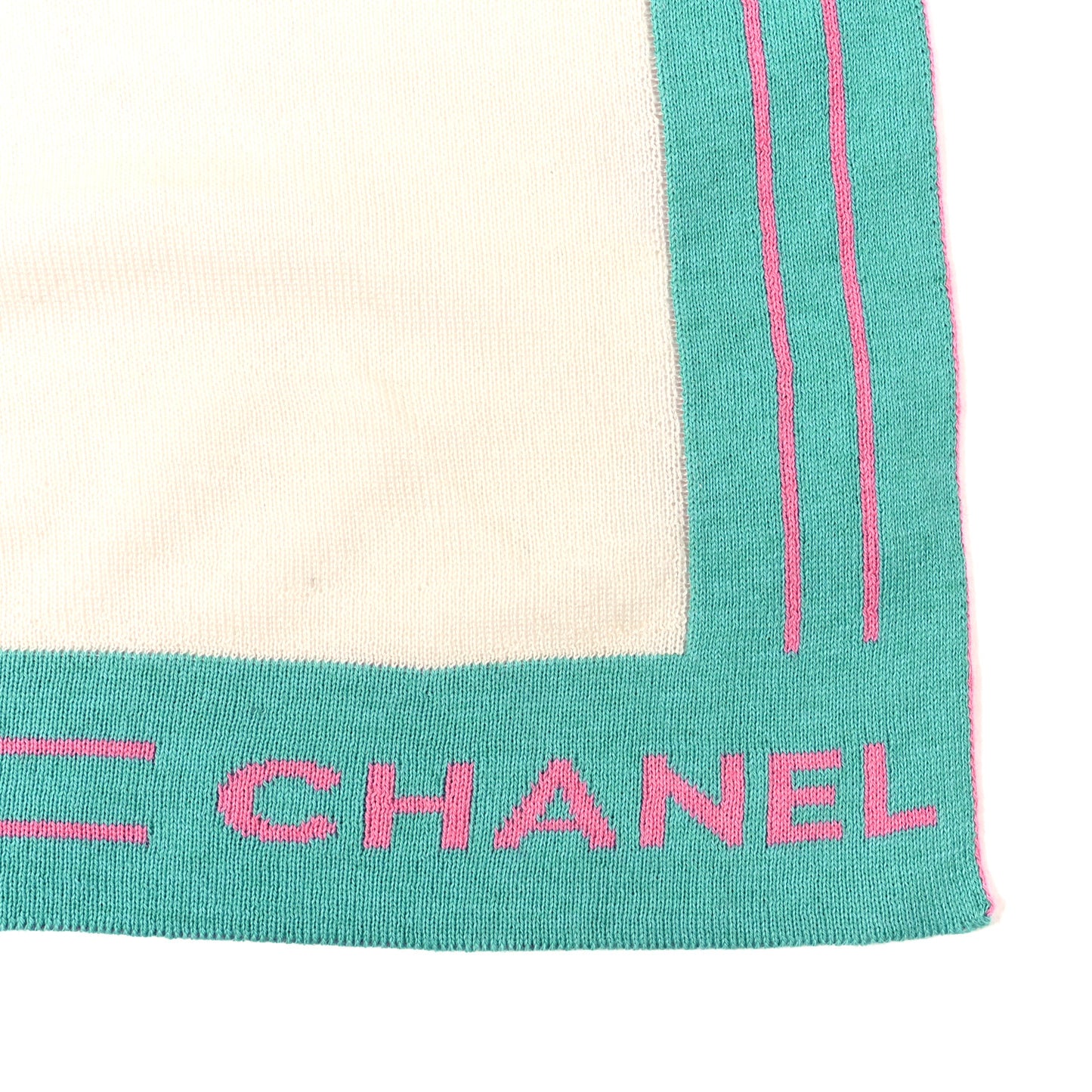 Cashmere Silk Knit CC Scarf Ivory Pink Blue