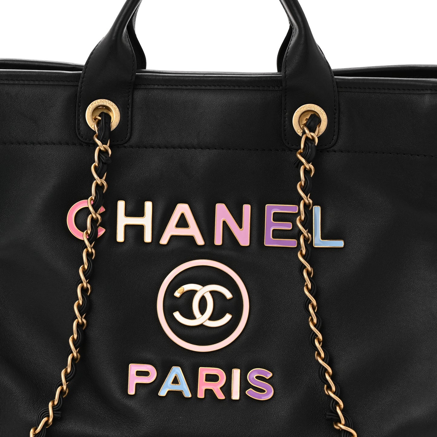 Calfskin Medium Deauville Tote Black Multicolor