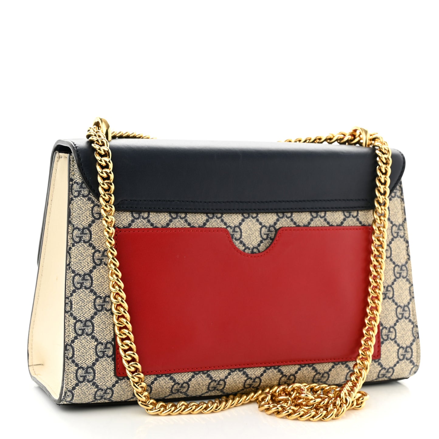 GG Supreme Monogram Calfskin Medium Padlock Shoulder Bag Beige Blue Mystic White Hibiscus Red