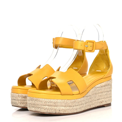 Hermes Goatskin Elda Espadrille Wedge Sandals 38 Jaune Sable 3 of 10