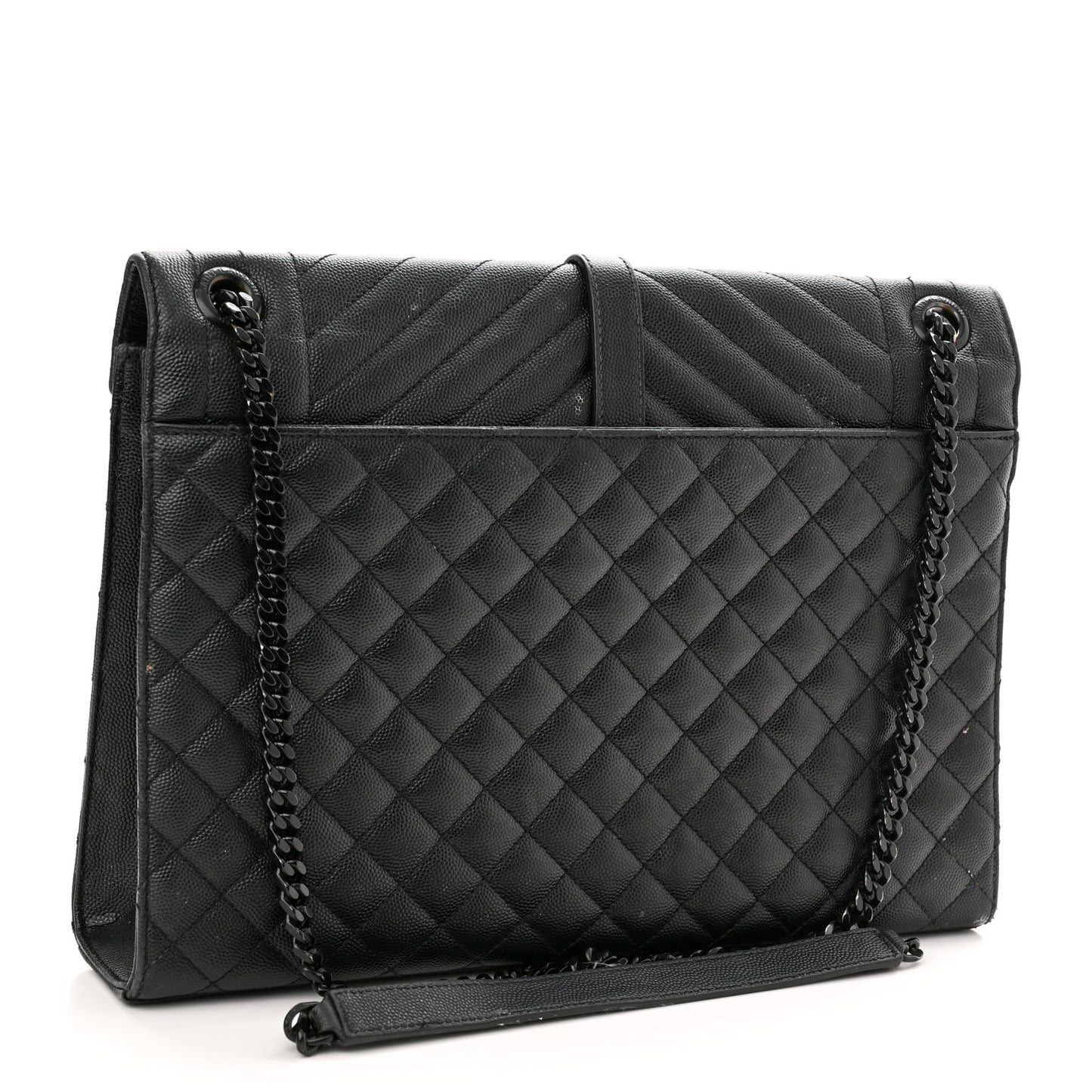 Grain De Poudre Textured Mixed Matelasse Large Triquilt Monogram Monochrome Satchel Black