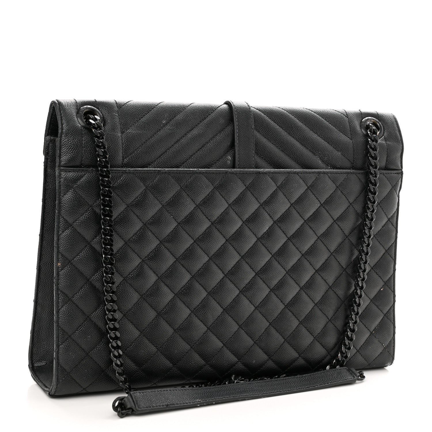 Saint Laurent Grain De Poudre Textured Mixed Matelasse Large Triquilt Monogram Monochrome Satchel Black 3 of 21