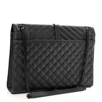 Saint Laurent Grain De Poudre Textured Mixed Matelasse Large Triquilt Monogram Monochrome Satchel Black 3 of 21