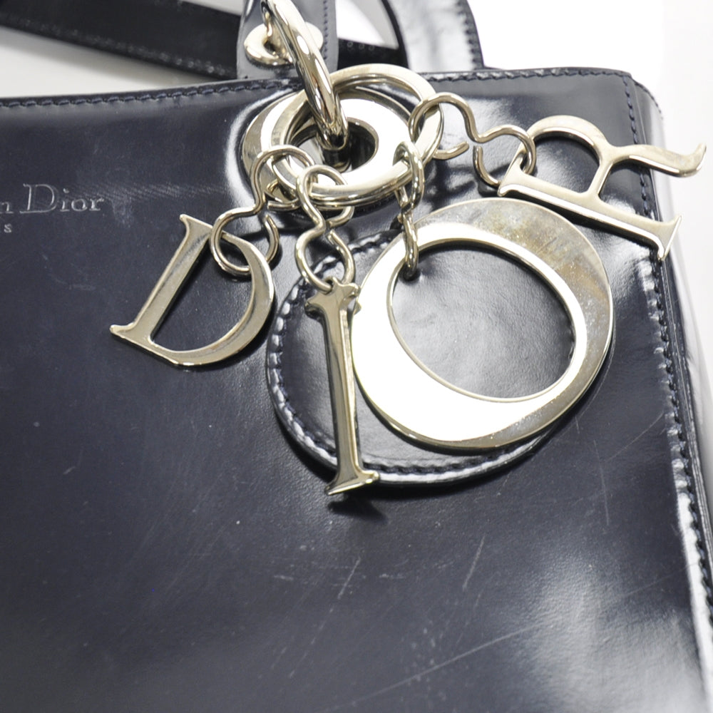 Patent Medium Lady Dior Navy Blue