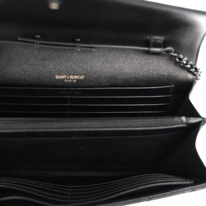 Saint Laurent Grain De Poudre Matelasse Chevron Monogram Monochrome Chain Wallet Black 5 of 10