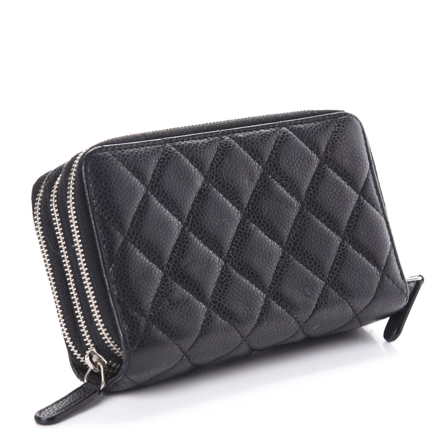 Caviar Quilted Triple Zip Wallet Black