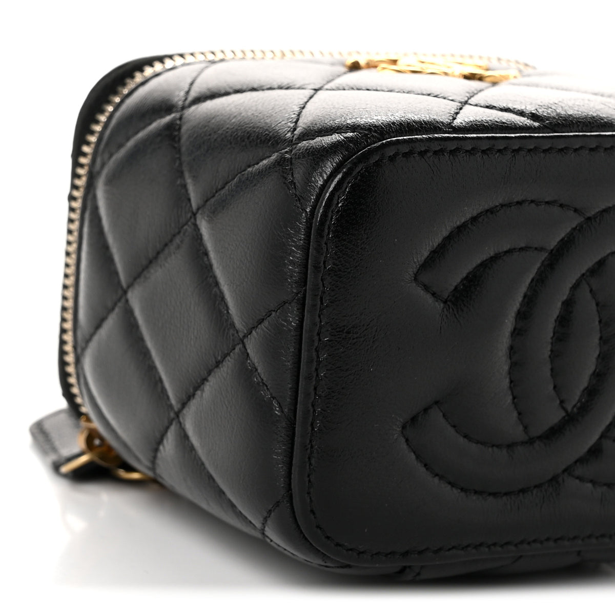 Chanel Shiny Lambskin Quilted CC Mini Vanity Case With Chain Black 9 of 10