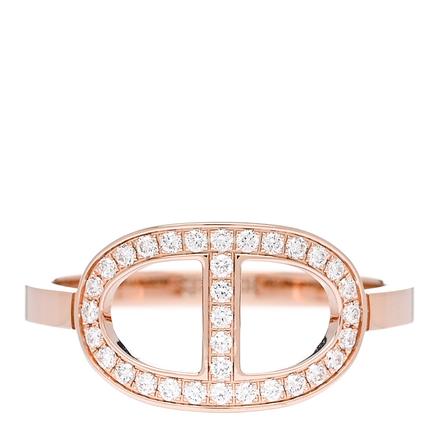 Hermes 18K Rose Gold Diamond MM Chaine d'Ancre Contour Ring 56 7.75 1 of 6